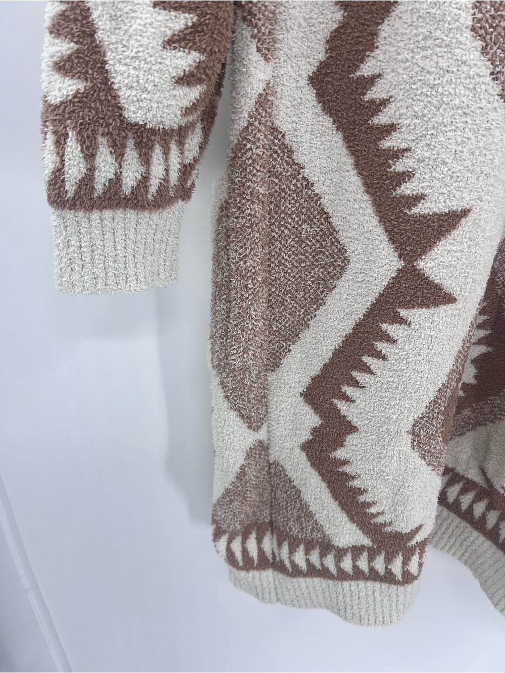 Boho Aztec Pattern Long Cardigan Cream Brown Open Front L - Picture 7 of 7